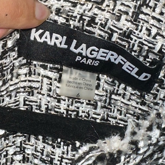 Karl Lagerfeld Paris, white gold, and black tweed dress. beautiful pearl bottons - Picture 6 of 7